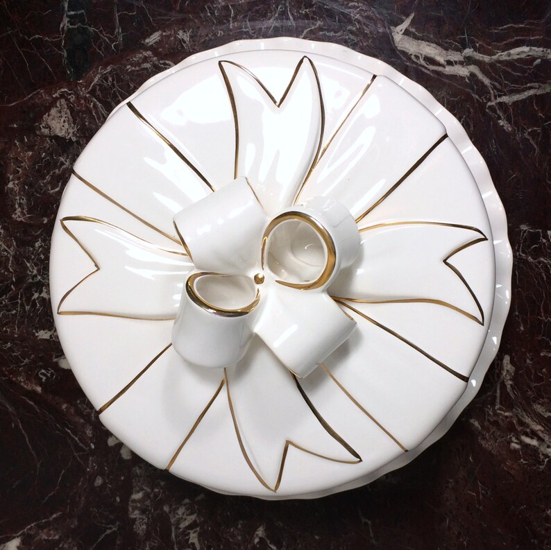 Vintage Cream & Gold Ceramic Cake Plate with Bow Topped Dome Etsy