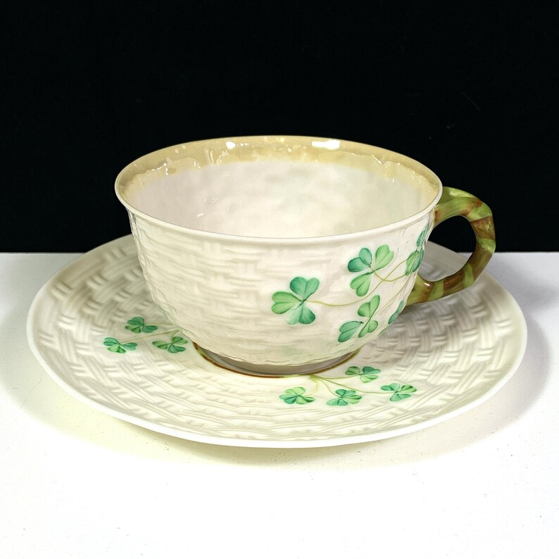 Belleek Shamrock Cup and Saucer Set Vintage Irish Porcelain Etsy