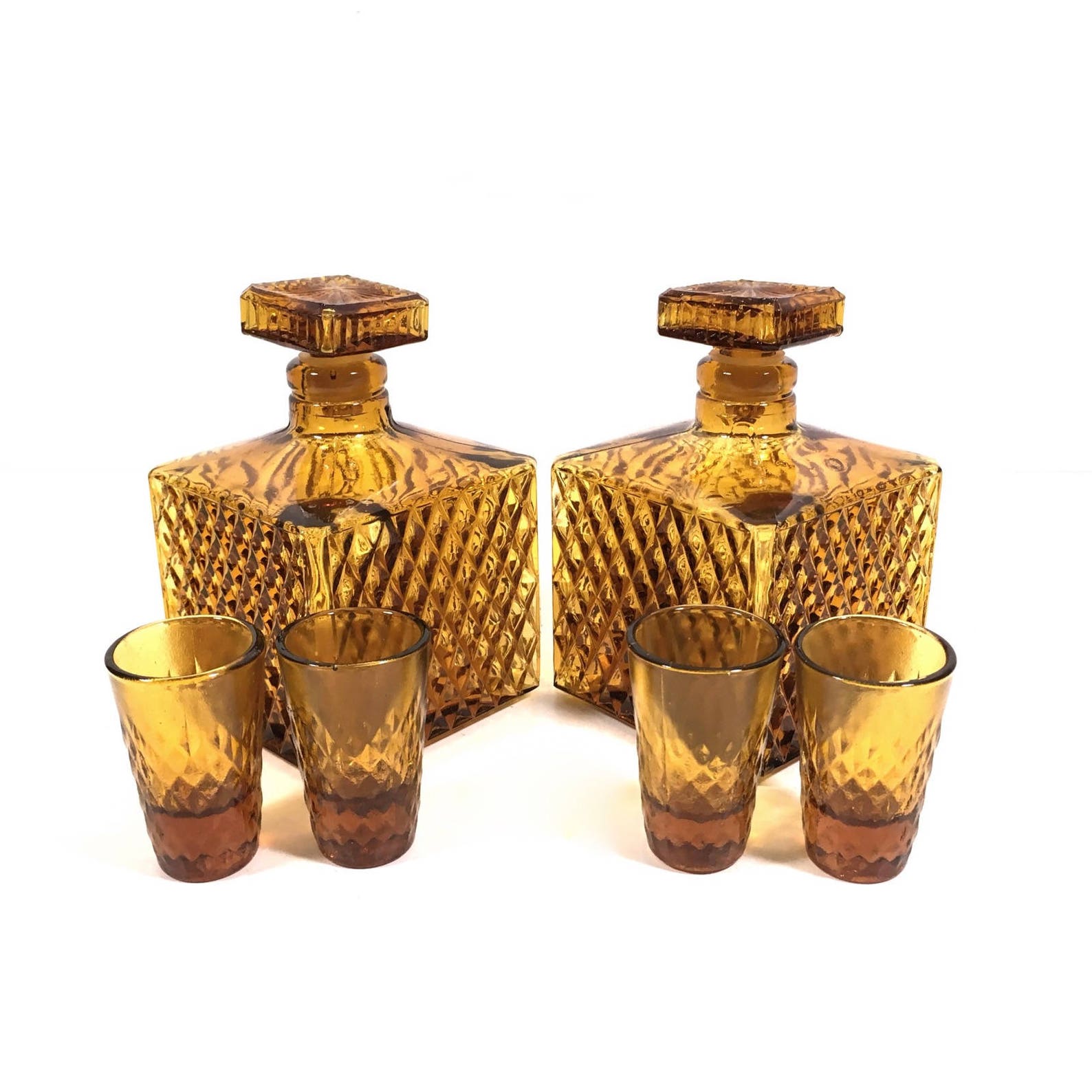 Vintage Castle Bar Set with 2 Amber Decanters and 4 Shot Etsy