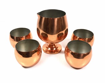 1970s Brandy Snifter Set with Stemless Glasses, Vintage Mid Century Bar Decor