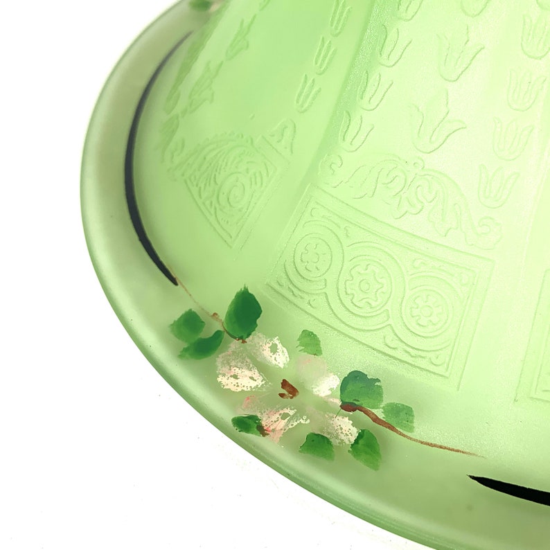 Vaseline Glass Bowl with Painted Flower Design 9 Etsy