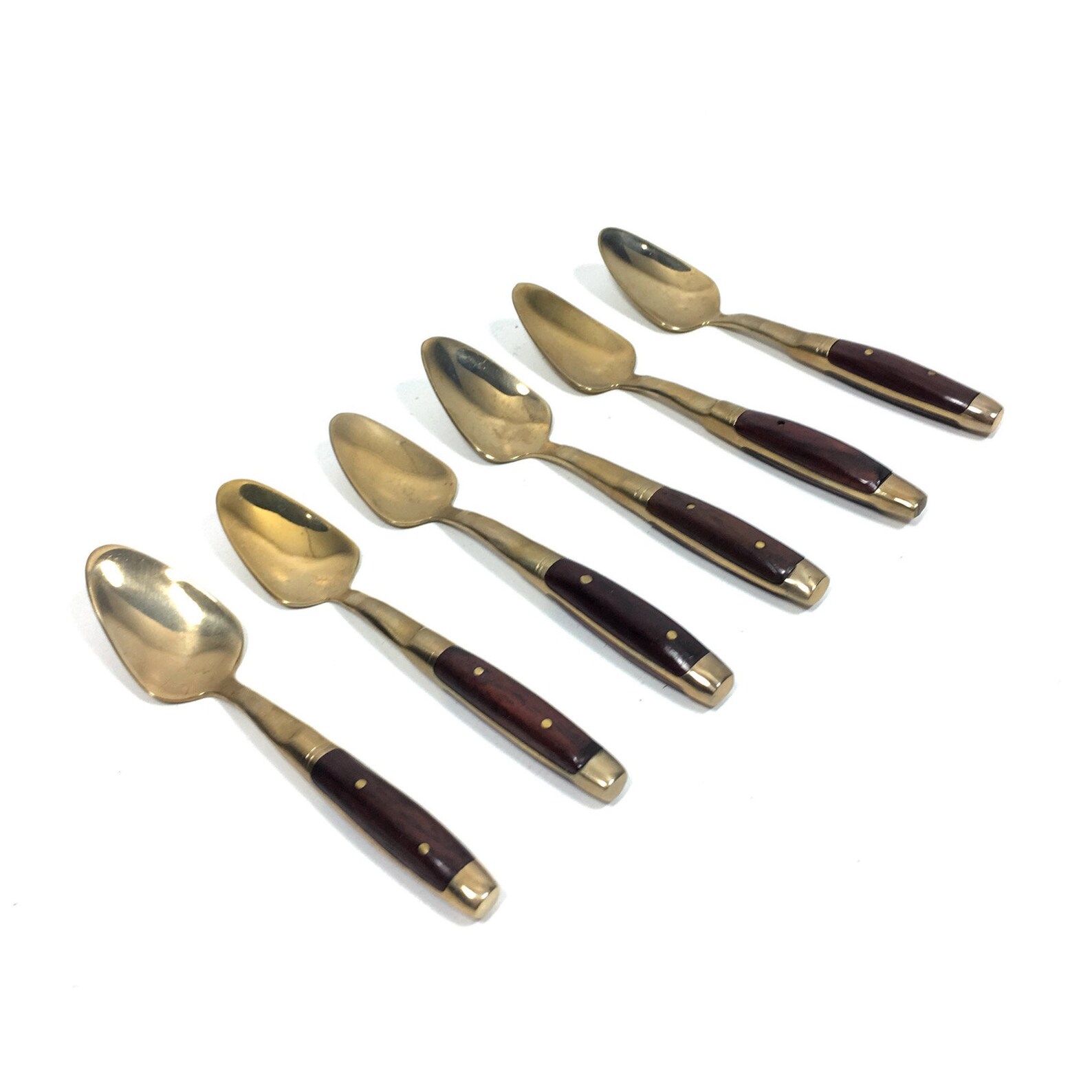 Coffee Spoon Set Brass with Wood Handles 6 Small Bronze Etsy