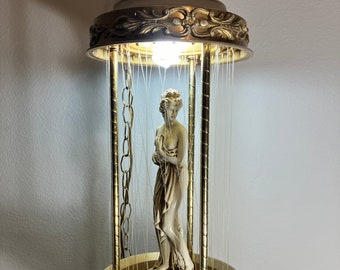 Vintage 1970s Rain Lamp with Goddess Figure, Retro Mineral Oil Hanging Light with Nude Lady Statue == WORKS!