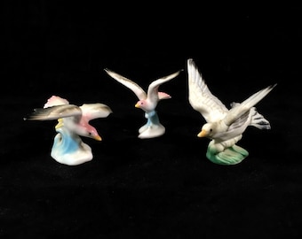 Miniature Ceramic Birds, 7" Set of Small Vintage Bird Figurines