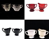 1930s Glass Sugar Creamer Black Amethyst Ruby Red Milk Glass, Antique Colored Glassware, Vintage Depression Glass