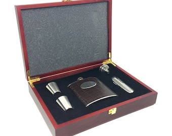 Vintage Gorham Stainless Steel Hip Flask Set - Bar Travel Case