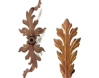 Vintage Architectural Salvage Curtain Holdback Wall Decor with Polychrome Finish, Leaf Swag Wall Accents -- SIX in STOCK!