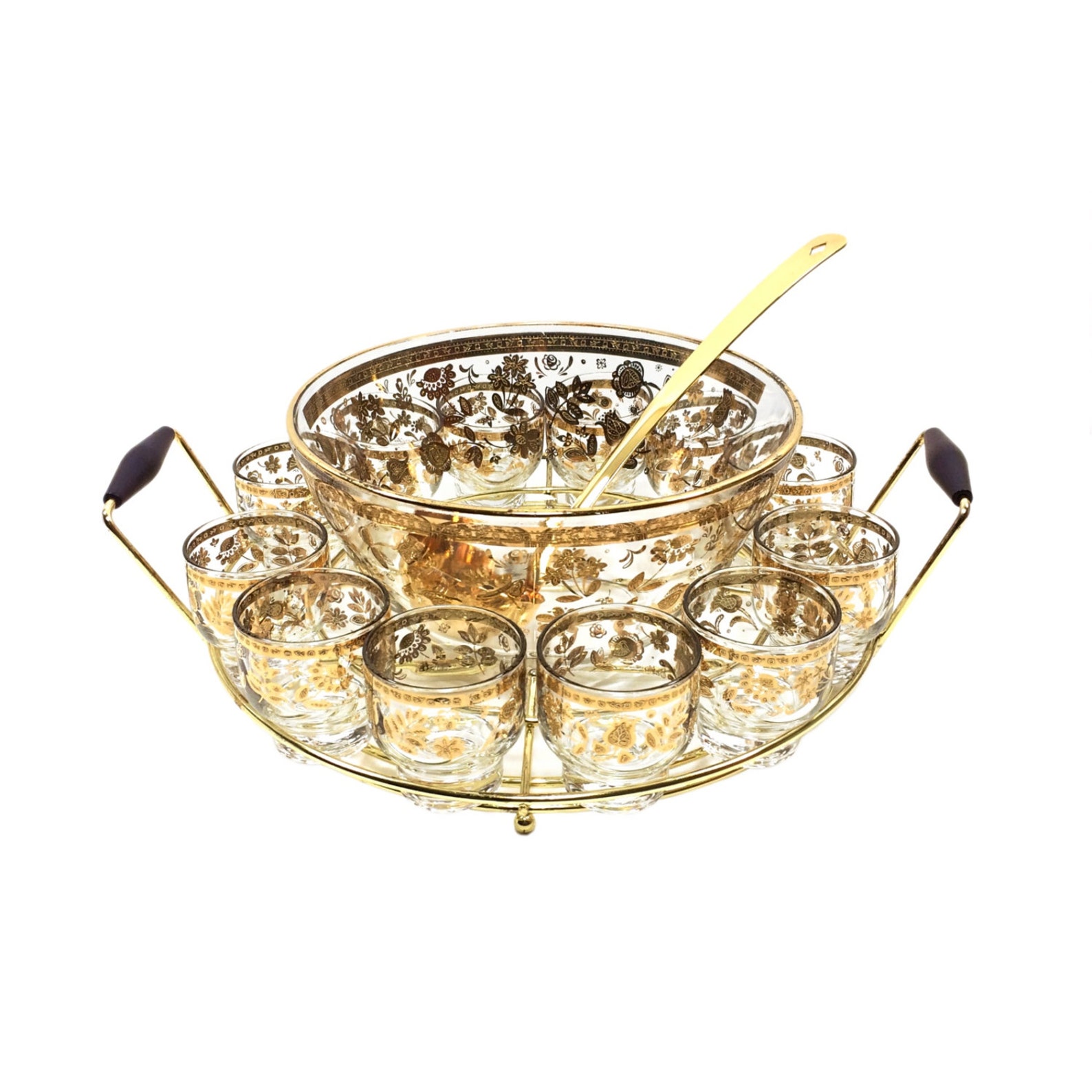 Vintage Culver Gold Punch Bowl Set with 12 Cups Ladle & Brass Etsy