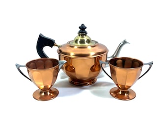 Vintage Copper Tea Set: Manning Bowman Teapot, Art Deco Kitchen Decor