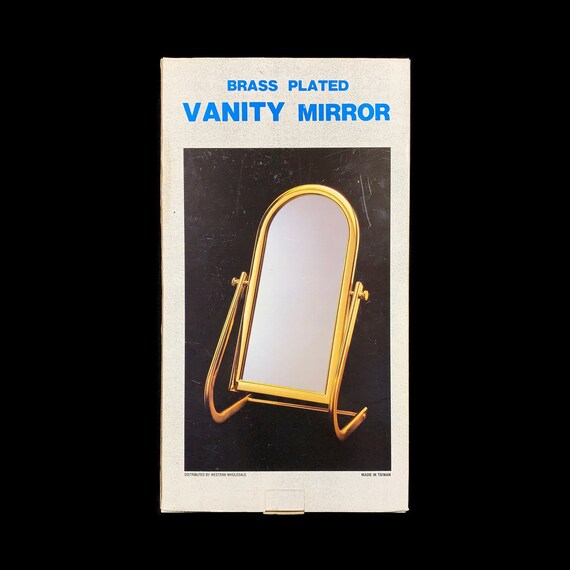Large Vanity Mirror With Brass Frame In Original Box Iob Vintage 17 Makeup Stand Mid Century Decor