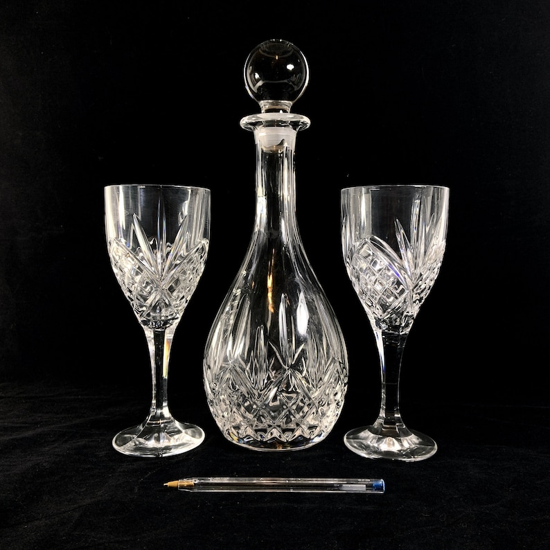 Crystal Wine Decanter Set With 2 Wine Glasses Made By Shannon Etsy