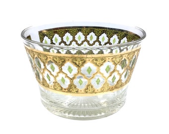 Vintage Culver Valencia Gold Glass Ice Bucket with Morocco Design, Mid Century Wine Cooler, Retro Boho Bohemian Barware