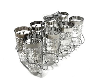 1960s Cocktail Bar Set: Vintage Silver Knight Design, Roman Gladiator Motif