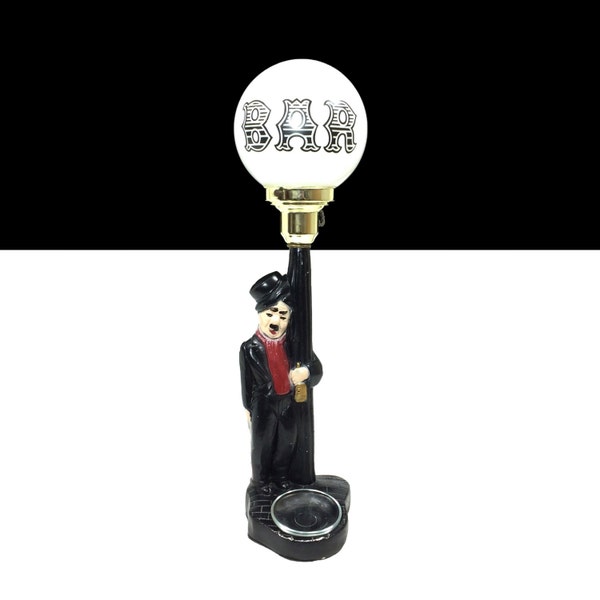 Vintage "Bar" Lamp Post Drunk with Charlie Chaplin Style Hobo Base and Milk Glass Globe, 22" Tall
