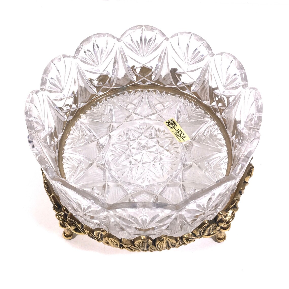 Lead Crystal Salad Bowl with Gold Stand & Serving Utensils Etsy