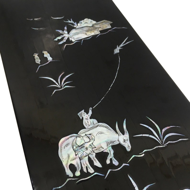 Black Lacquer Wall Art with Farm Scenes MOP Abalone Pearl | Etsy