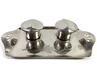 Vintage 1930s Art Deco Double Inkwell: Antique Home Office Decor