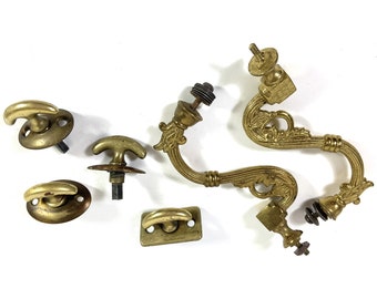 Vintage Brass Knob Hook, Oval Knob, Square Backed Knob, Pair of Ornate Wall Hooks == FIVE in STOCK!