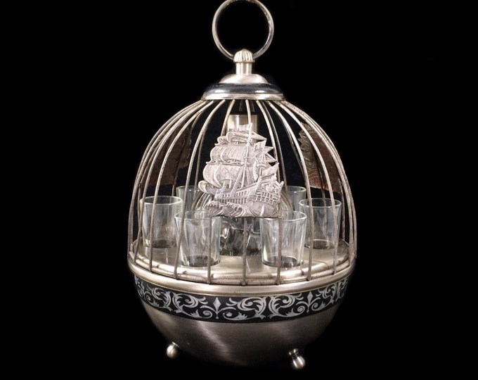 Vintage Bird Cage Bar Set With Clear Glass Decanter and 6 Shot Etsy