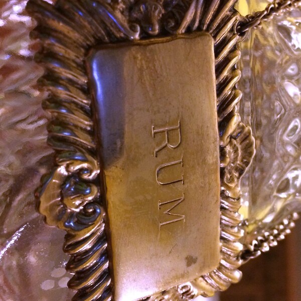 Vintage Rum Silver Plated Liquor Decanter Label / Tag