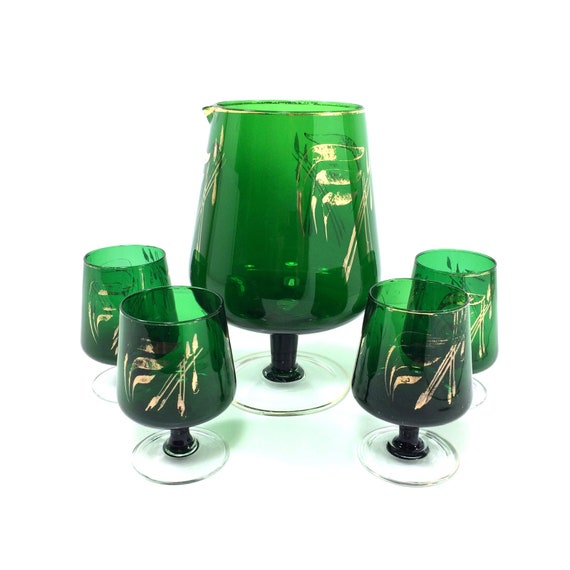 Emerald Green Brandy Snifter Cocktail Set With Mixer Pitcher Etsy