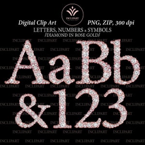 Alphabet Diamant & rose gold PNG Dateien ClipArt. Diamant-Buchstaben, Zahlen Clipart. Strass Buchstaben, Symbole Clipart.  Sofortiger Download.