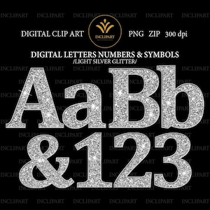 Light Silver Glitter alphabet clipart numérique format de fichier PNG. Lettres, chiffres clipart numérique. Téléchargement instantané. Format PNG. Utilisation professionnelle
