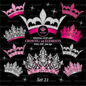 Krone Clipart PNG. Rosa, silberne Damen, Mädchen, Brautkrone Clipart. Mode Clipart. Hochzeit, Party Clipart. Sofortiger Download. Geschäftliche Nutzung