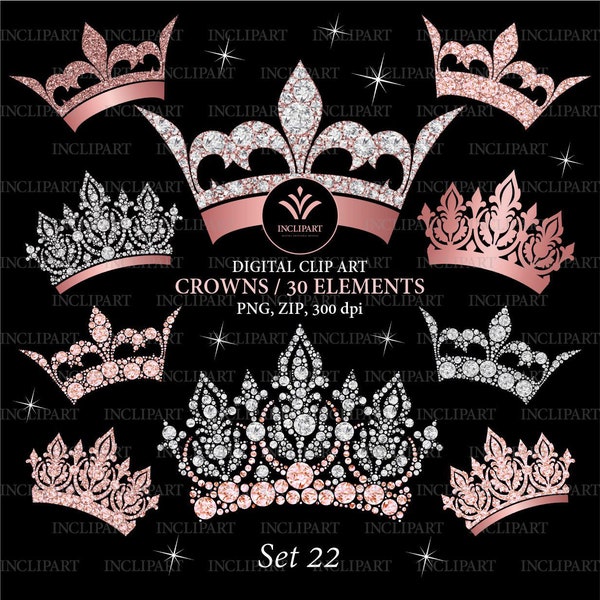 Crown clipart PNG. Rose gold ladies, girls, bridal crowns clipart. Fashion clipart. Wedding, party clipart. Instant download. Business use