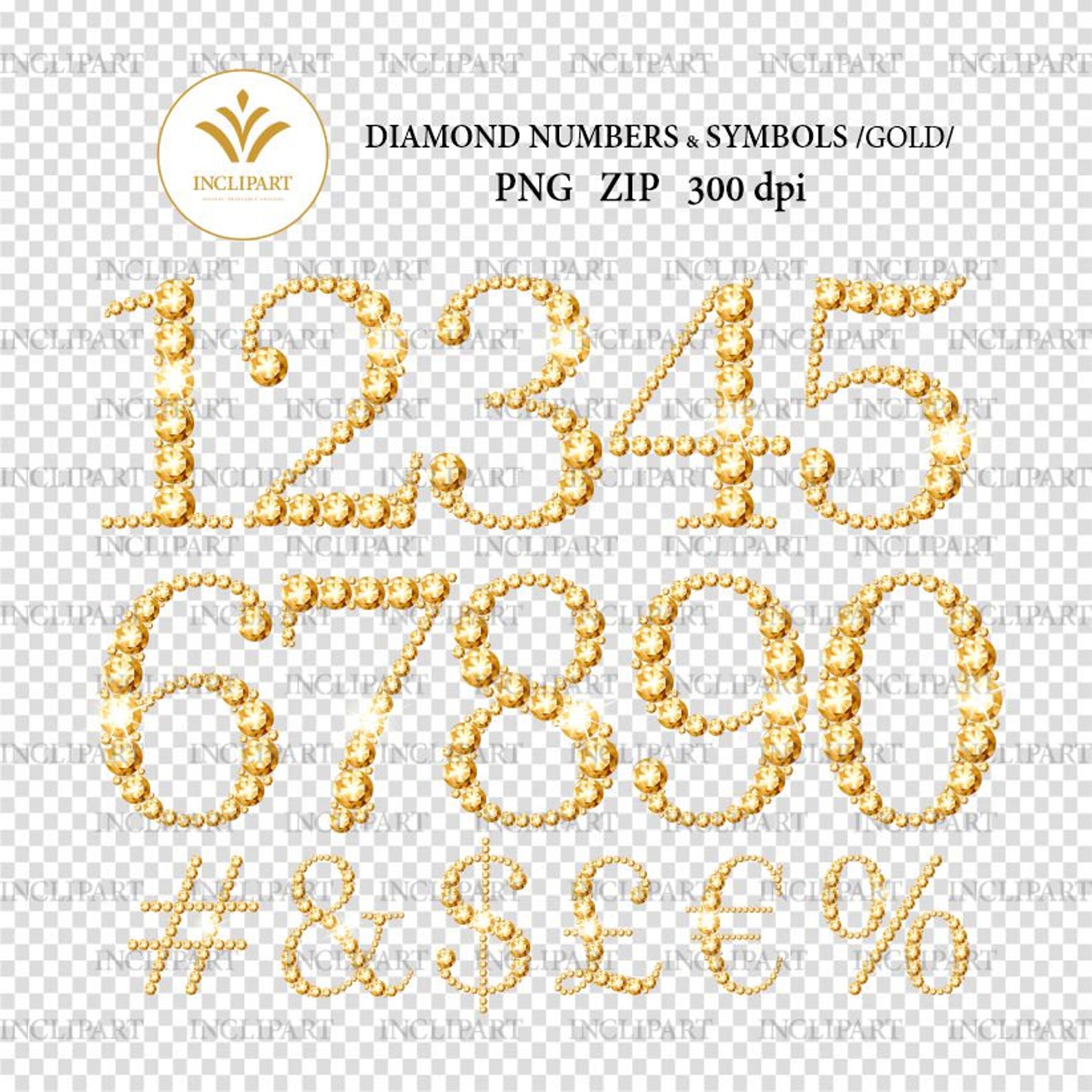 Diamond Numbers Clipart. Gold Yellow Rhinestone Gem Numbers Etsy