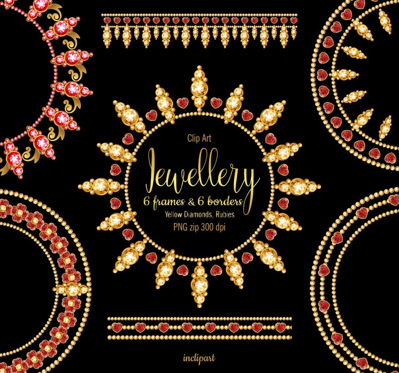 Round Diamond Gold And Rubies Frames Borders Clip Art Etsy - image 0