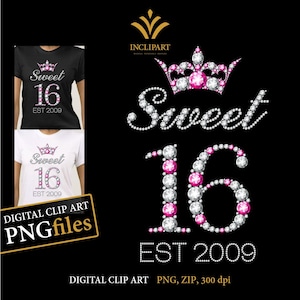 16. Geburtstag, Sweet 16 digitale Clipart PNG-Dateiformat. Krone PNG Clip Art. Geburtstagsparty Mädchen, Teenager Clip Art. Sofortiger Download.
