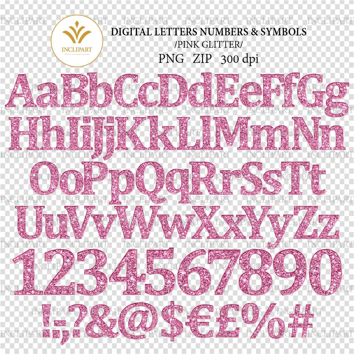 Pink Glitter Letters & Numbers  Illustrations ~ Creative Market