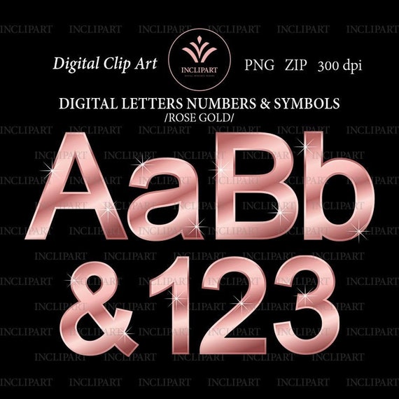 Rose Gold Letters And Numbers Digital Clipart PNG File Format.