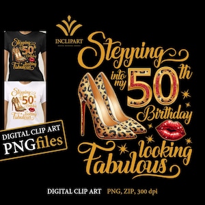 Geburtstagskarte, digitaler Download im PNG-Dateiformat. 50. Geburtstag digitale Clipart. Damen BD-Party DIY