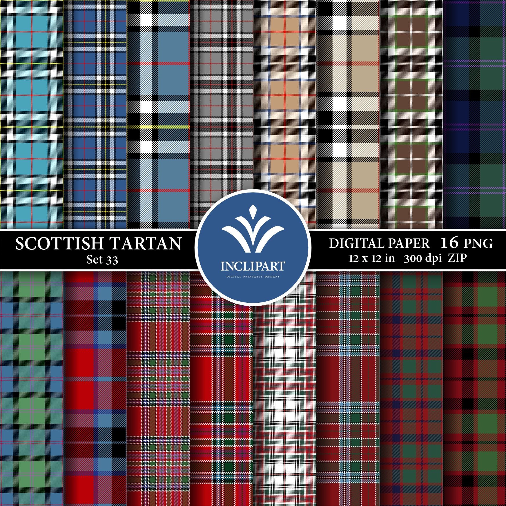 Tartan Digital Paper Clipart PNG File Format. Scottish Plaid, Thompson ...