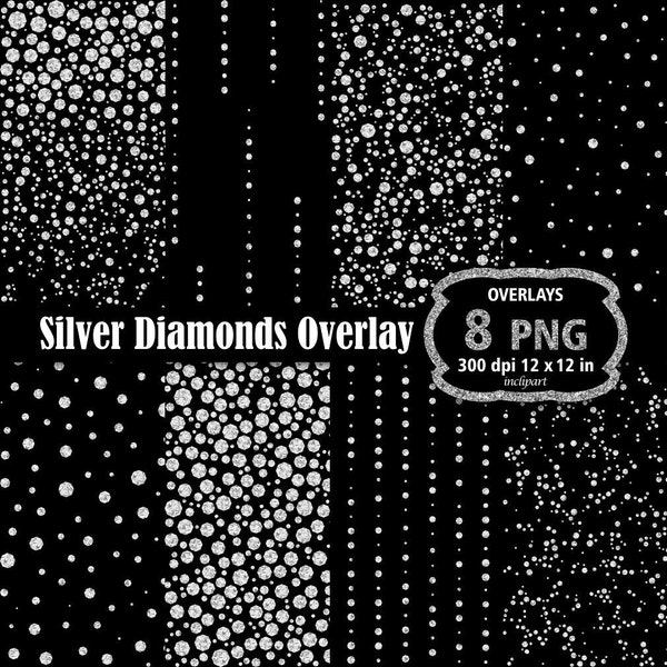 Diamond overlay clipart. Silver diamond, rhinestone overlay clipart. Loose gems overlay. Instant digital download. PNG format. Business use.