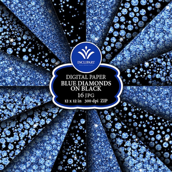 Blue diamond digital paper clipart JPG. Blink rhinestone, gem glitter background digital paper. Printable Instant download. Business use