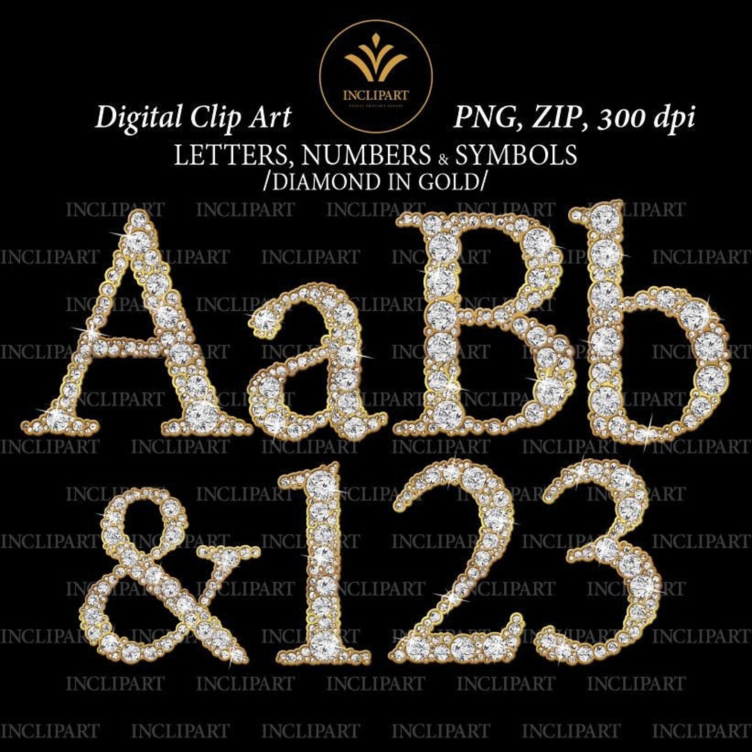Alphabet Diamond & Gold PNG Files Digital Clip Art. Diamond Letters ...