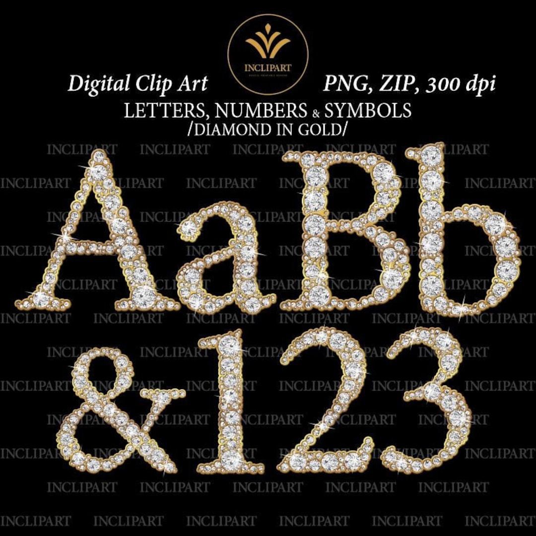 Alphabet Diamond & Gold PNG Files Digital Clip Art. Diamond Letters ...