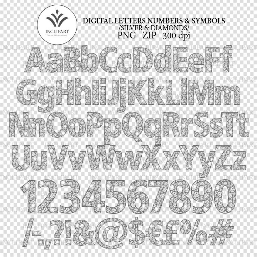 Paper, Party & Kids Jewelry Letters Glam Alphabet Clipart Silver ...