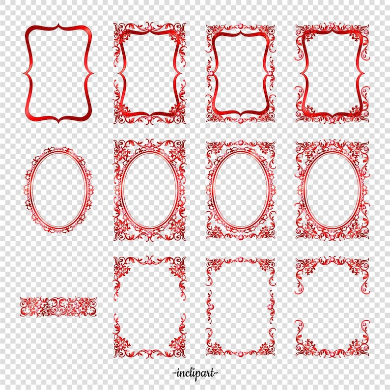 Red Metallic Frames Digital Clip Art. Red and Ruby Frames Etsy