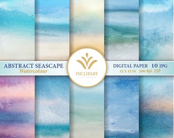 Abstract Seascape Watercolour Digital Paper Clip Art. Set of 10 JPG watercolor backgrounds / digital papers. Printable. Instant download.