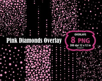 May include: Eight pink diamond glitter overlays for digital design. Each overlay is 12 inches by 12 inches and 300 dpi. The overlays are perfect for adding a touch of sparkle to your projects.