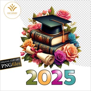 Afstuderen, pet, scroll 2025 digitaal png-bestandsformaat. Class of 2025 floral clipart. Sublimatie-png. Digitale download png.