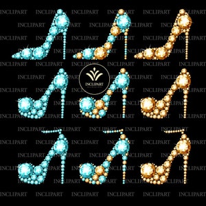 High Heel Shoes Clipart PNG Format. Gold & Turquoise Diamond | Etsy