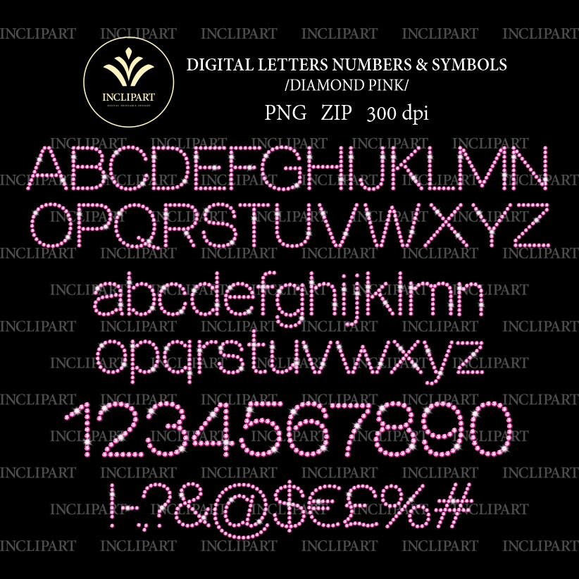Pink Diamond Letters, Numbers, Symbols Clipart. Pink Diamond ...