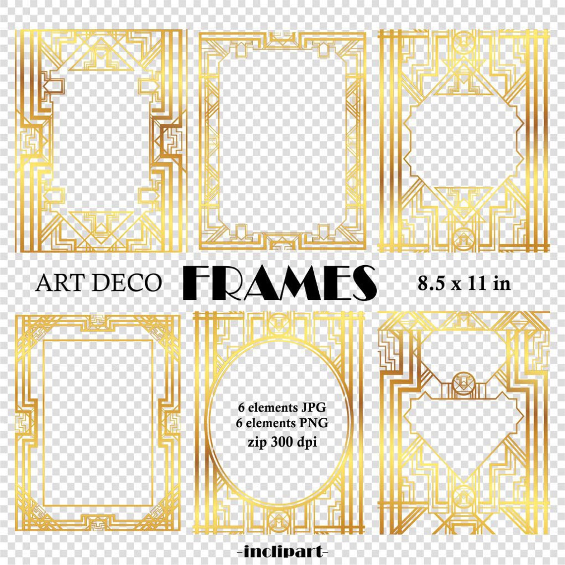 Frames Art Deco Clipart. Set of 6 Digital Metallic, Gold Frames in JPG ...