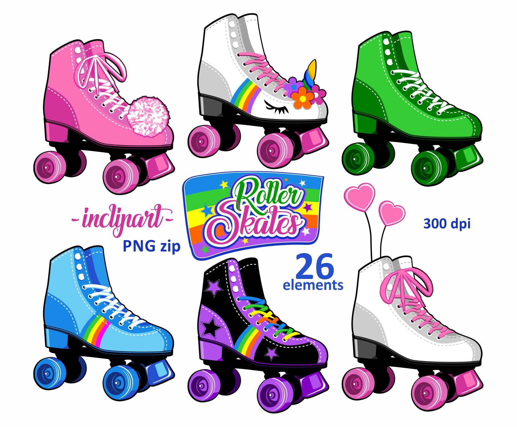 Roller skates clipart. Party clipart. Colorful Roller skate Etsy