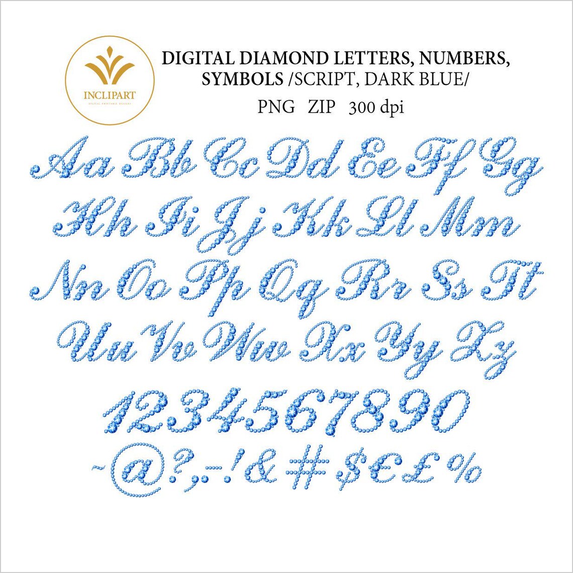 Cursive Diamond Lettering Diamond Alphabet Script. Digital PNG Letters, Numbers and Symbols Clip ...